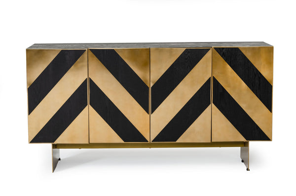 Perret Glam Black Ash & Brushed Brass Modern Buffet