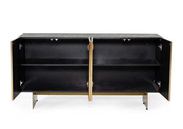 Perret Glam Black Ash & Brushed Brass Modern Buffet