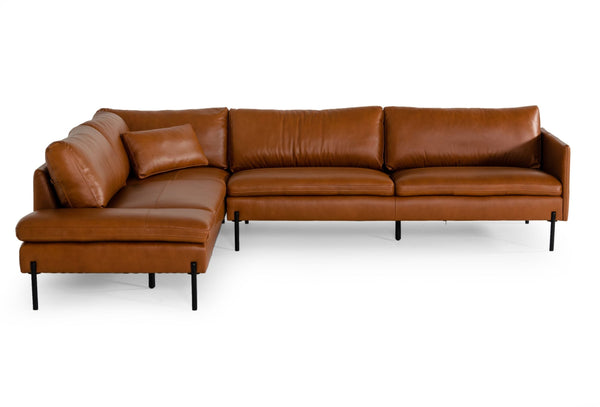 Divani Casa Sherry Modern Cognac Leather Left Facing Sectional Sofa Model VGKKKF.1061Z-CGN-LAF-SECT
