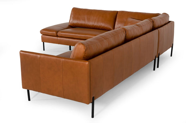 Divani Casa Sherry Modern Cognac Leather Left Facing Sectional Sofa Model VGKKKF.1061Z-CGN-LAF-SECT