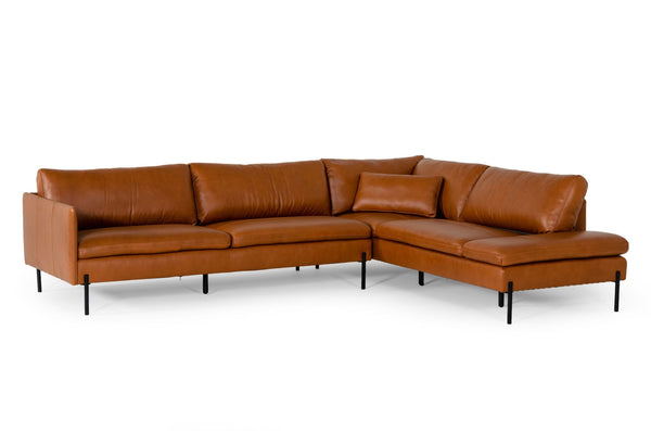 Divani Casa Sherry Modern Cognac Leather Right Facing Sectional Sofa Model VGKKKF.1061Z-CGN-RAF-SECT