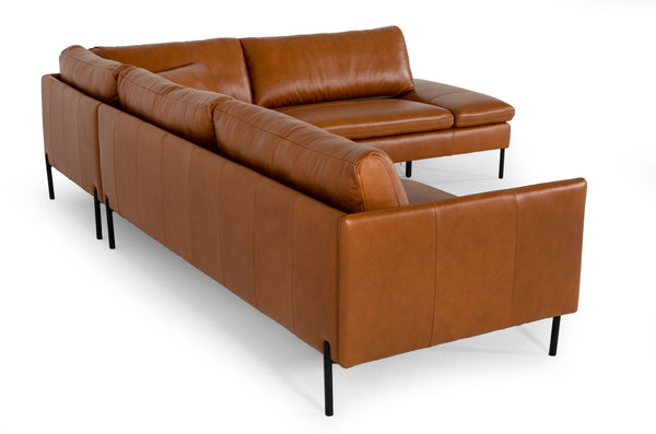 Divani Casa Sherry Modern Cognac Leather Right Facing Sectional Sofa Model VGKKKF.1061Z-CGN-RAF-SECT