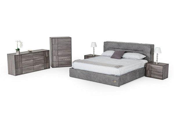 California King Lamod Italia Hollywood Italian Contemporary Grey Leather Bed Model VGDDHOLLYWOOD-EK-CK