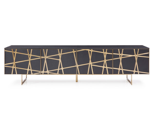 Kilson Modern Black Oak & Champagne Gold TV Stand
