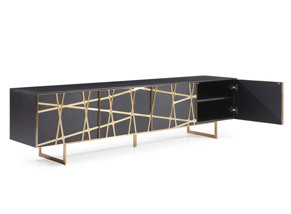 Kilson Modern Black Oak & Champagne Gold TV Stand