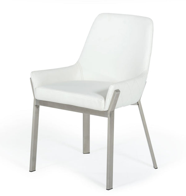 Modrest Ganon Modern White & Brushed Stainless Steel Dining Chair Model VGGAGA-6736CH-WHT-SS-DC