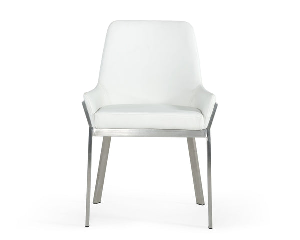 Modrest Ganon Modern White & Brushed Stainless Steel Dining Chair Model VGGAGA-6736CH-WHT-SS-DC