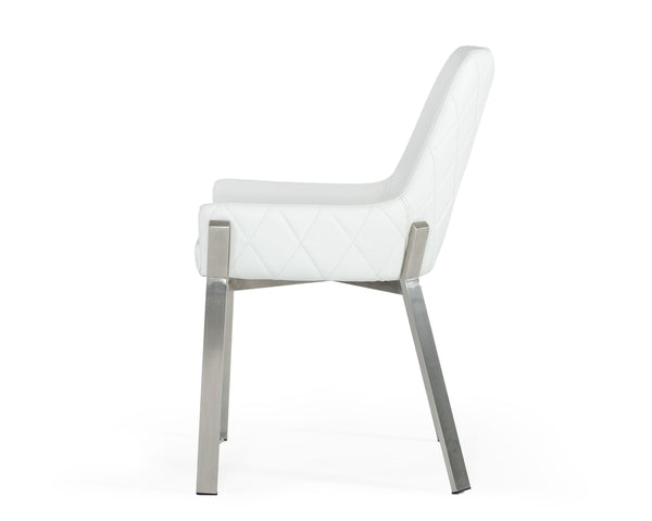 Modrest Ganon Modern White & Brushed Stainless Steel Dining Chair Model VGGAGA-6736CH-WHT-SS-DC
