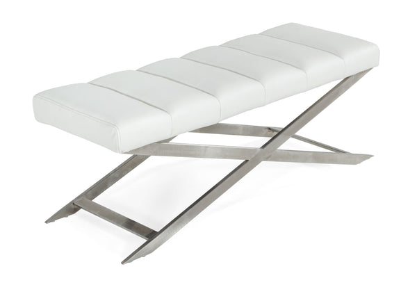 Modrest Xane Contemporary White & Brushed Stainless Steel Bench Model VGGAGA-8648BE-WHT-B
