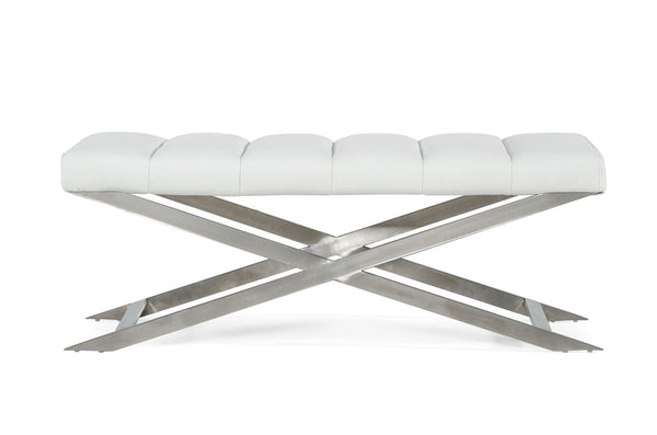 Modrest Xane Contemporary White & Brushed Stainless Steel Bench Model VGGAGA-8648BE-WHT-B