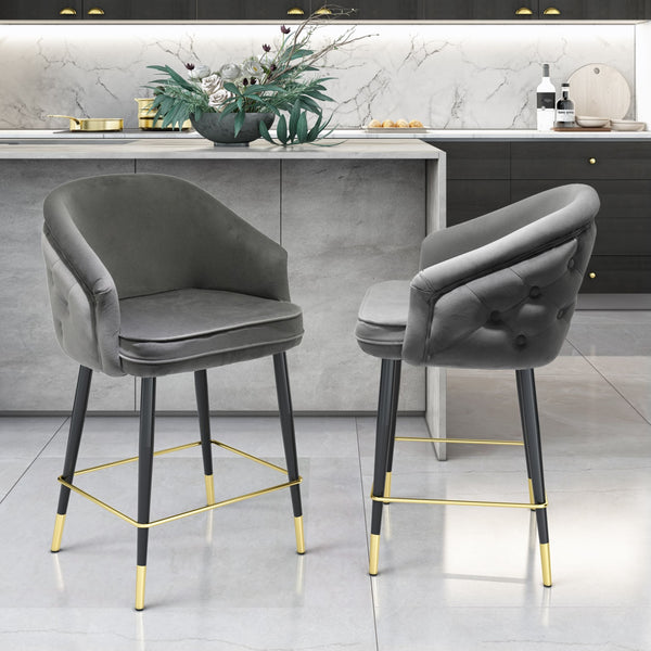 Modrest Elliot Contemporary Grey & Black | Gold Dining Bar Stool (Set Of 2) Model VGSWSBC432-DKGRY-BS