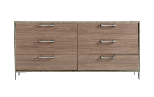 Boston Modern Brown Oak & Brushed Stainless Steel Dresser