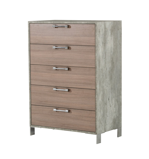 Boston Modern Brown Oak & Brushed Stainless Steel Chest