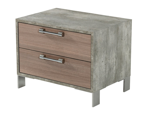 Boston Modern Brown Oak & Brushed Stainless Steel Nightstand