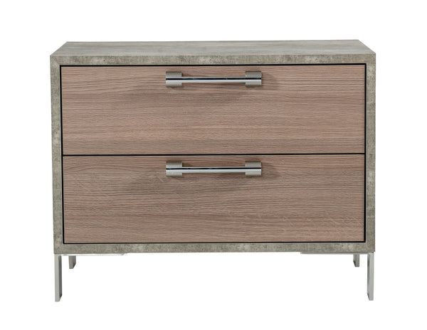 Boston Modern Brown Oak & Brushed Stainless Steel Nightstand