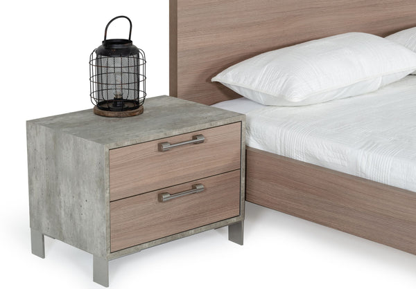 Boston Modern Brown Oak & Brushed Stainless Steel Nightstand