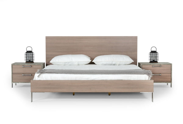 Nova Domus Boston Modern Brown Oak & Brushed Stainless Steel Bed Model VGANBOSTON-BED