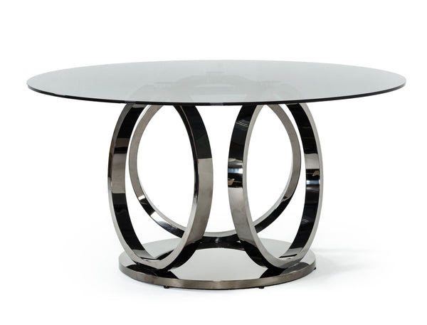 Modrest Enid Modern Smoked Glass & Black Stainless Steel Round Dining Table Model VGZAT009-DT