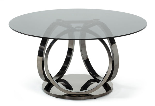 Modrest Enid Modern Smoked Glass & Black Stainless Steel Round Dining Table Model VGZAT009-DT