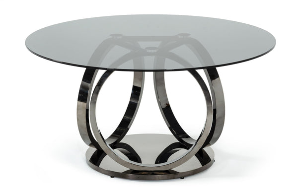 Modrest Enid Modern Smoked Glass & Black Stainless Steel Round Dining Table Model VGZAT009-DT