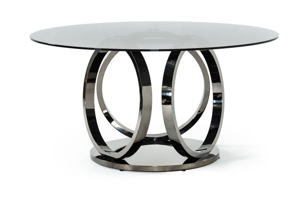 Modrest Enid Modern Smoked Glass & Black Stainless Steel Round Dining Table Model VGZAT009-DT