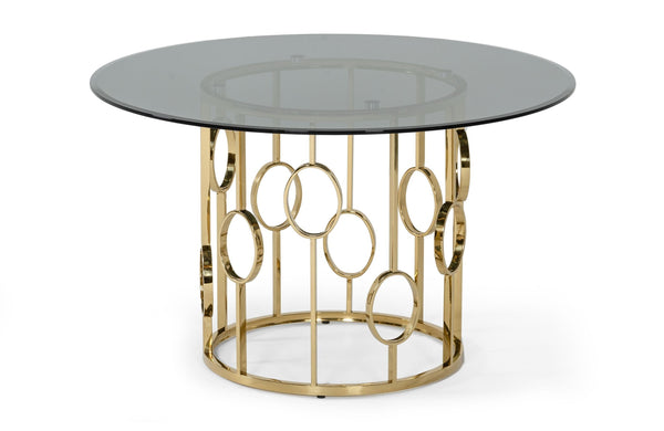 Modrest Filbert Modern Smoked Glass & Champagne Gold Dining Table Model VGZAT122-GOLD-DT