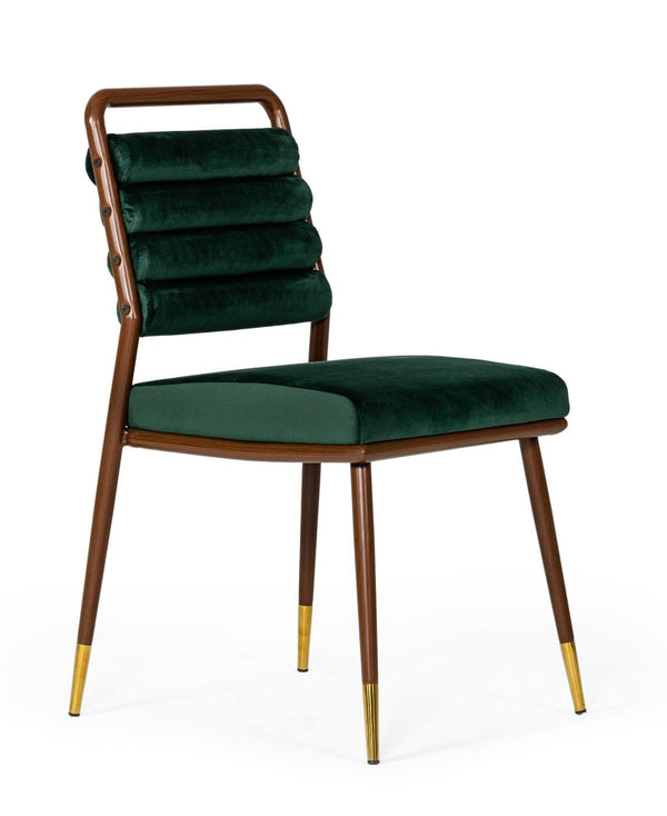 Biscay Modern Dark Green & Walnut Steel Dining Chair