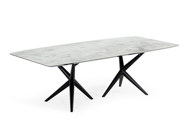 Modrest Stetson Modern White Ceramic & Smoked Ash Dining Table Model VGCSDT-20046-WHT-DT