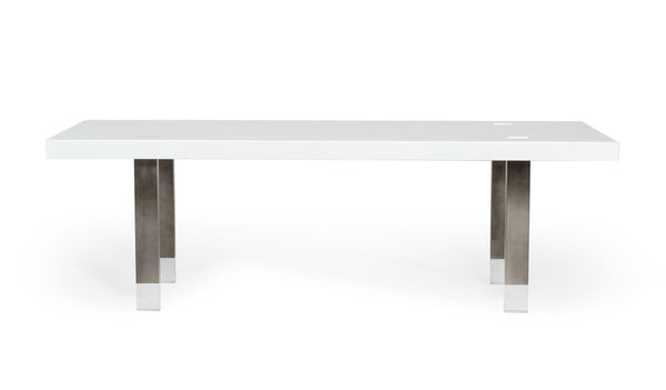 Modrest Lenny Modern White High Gloss & Stainless Steel Gun Metal Dining Table Model VGGMDT-1393B-WHT-DT