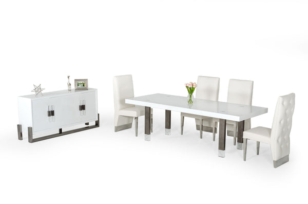 Modrest Lenny Modern White High Gloss & Stainless Steel Gun Metal Dining Table Model VGGMDT-1393B-WHT-DT