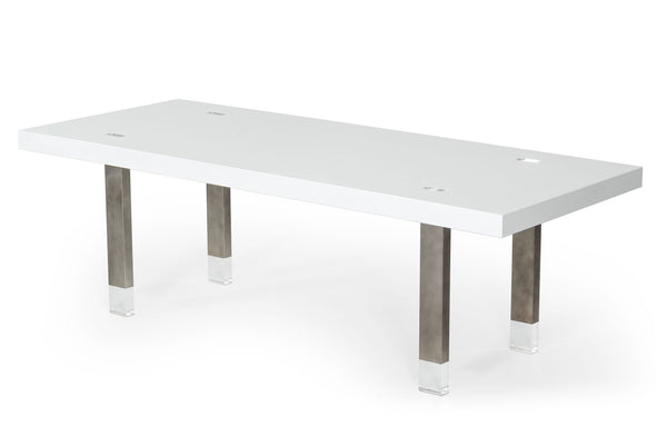 Modrest Lenny Modern White High Gloss & Stainless Steel Gun Metal Dining Table Model VGGMDT-1393B-WHT-DT