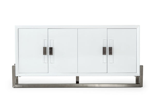Modrest Lenny Modern White High Gloss & Stainless Steel Gun Metal Buffet Model VGGMW-1393B-WHT-BUF