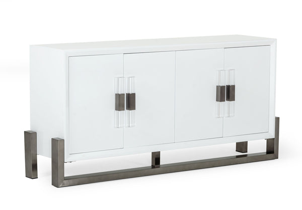 Lenny Modern White High Gloss & Stainless Steel Gun Metal Buffet