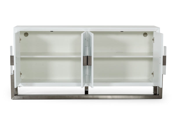 Modrest Lenny Modern White High Gloss & Stainless Steel Gun Metal Buffet Model VGGMW-1393B-WHT-BUF