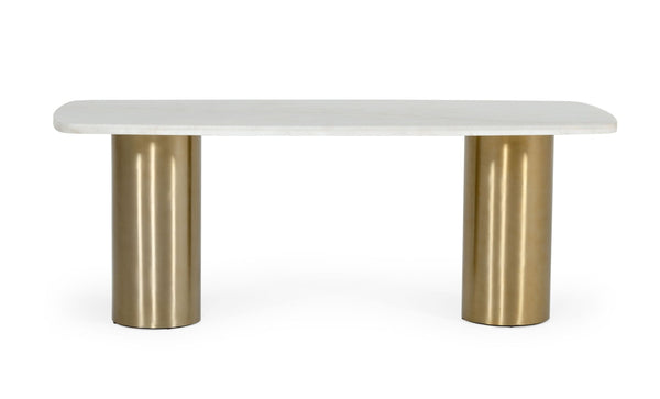 Modrest Rocky Glam White Marble & Brush Gold Dining Table Model VGGMM-DT-1360A-DT