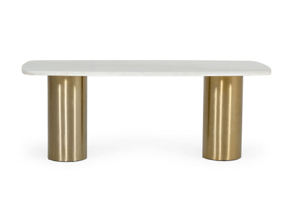 Modrest Rocky Glam White Marble & Brush Gold Dining Table Model VGGMM-DT-1360A-DT