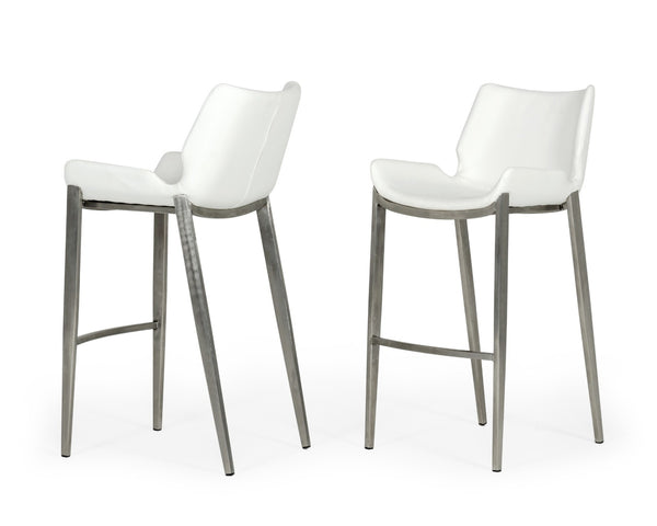Modrest Dave Modern White Leatherette Bar Stool (Set Of 2) Model VGHR5368/B-WHT-BS