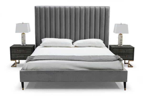 Modrest Hemlock Modern Grey Velvet Bed Model VGKKB606X-GRY-BED