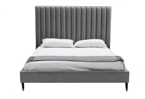 Modrest Hemlock Modern Grey Velvet Bed Model VGKKB606X-GRY-BED