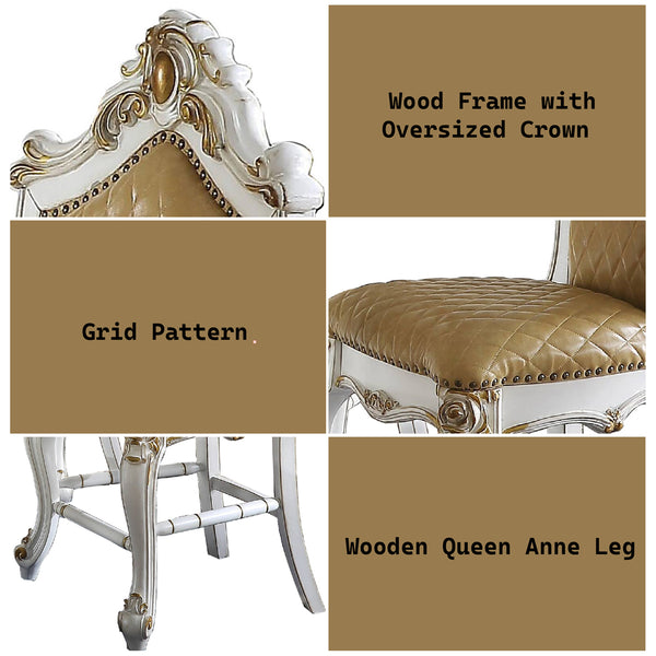 ACME Picardy Antique Pearl & Butterscotch Synthetic Leather Counter Height Chair (Set-2) Model 78212
