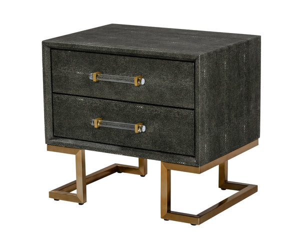 Howard Modern Shagreen Grey Leatherette & Gold Nightstand