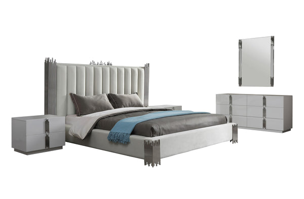 Modrest Token Modern White & Stainless Steel Bedroom Set Model VGVCBD815-SET-WHT
