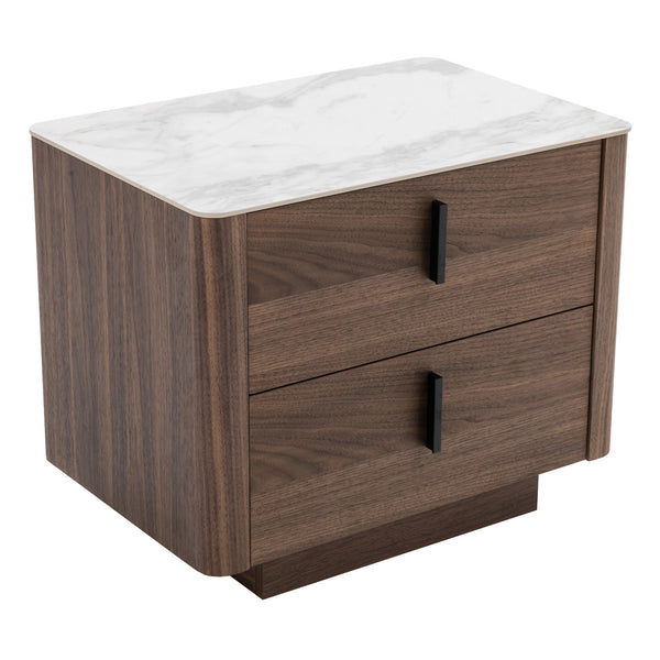 Chelton Contemporary White Ceramic & Walnut Nightstand