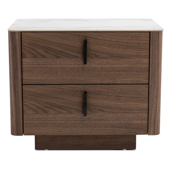 Chelton Contemporary White Ceramic & Walnut Nightstand