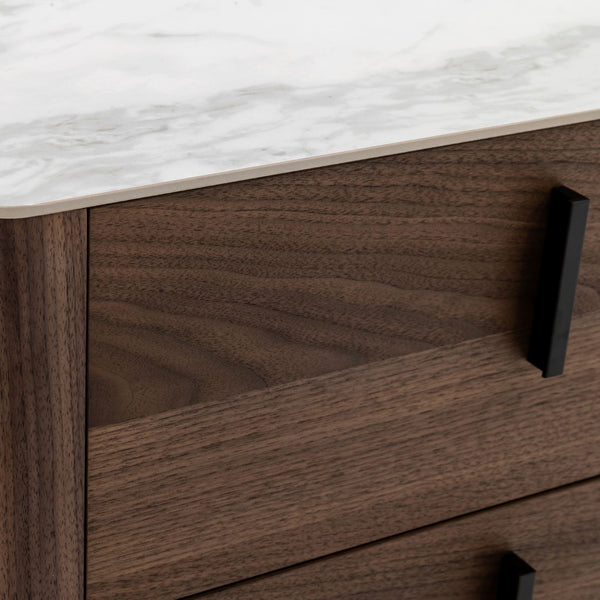 Chelton Contemporary White Ceramic & Walnut Nightstand