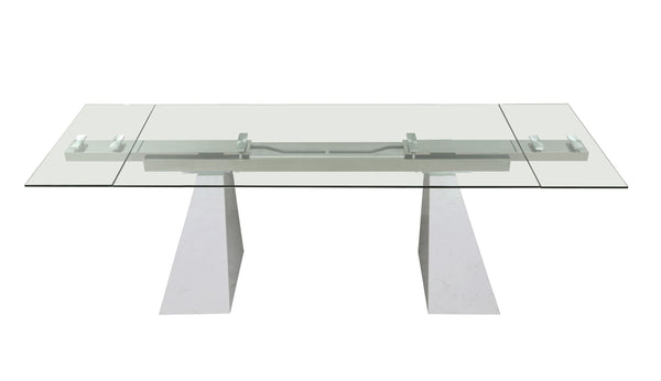 Modrest Latrobe Modern Extendable Quartz Stone & Glass Dining Table Model VGYFDT8765-5-DT-WHT