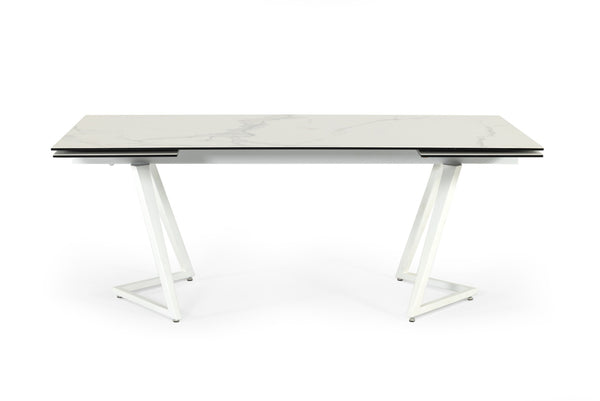 Modrest Farrell Modern White Ceramic Extendable Dining Table Model VGYFDT8765-3C-WHT-DT