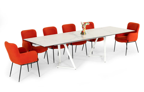 Modrest Farrell Modern White Ceramic Extendable Dining Table Model VGYFDT8765-3C-WHT-DT