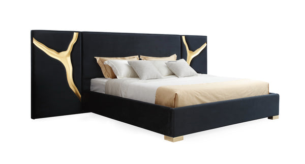Modrest Aspen Glam Black Velvet & Gold Bed Model VGVCBD1801-BLK-BED