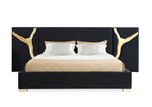 Modrest Aspen Glam Black Velvet & Gold Bed Model VGVCBD1801-BLK-BED